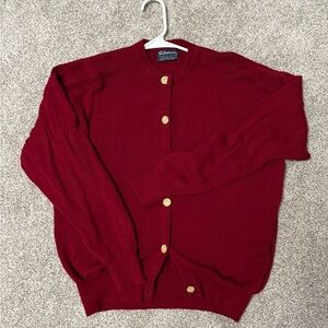 Burberry 100% Merino Wool Red Cardigan with Gold Buttons